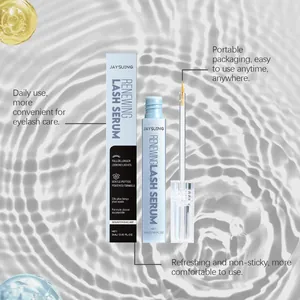 Detailansicht des JAYSUING Wimpernserums mit Applikator und erfrischendem Wasserhintergrund