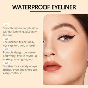 Gedetailleerd overzicht van langhoudende pruimenkleurige waterdichte eyeliner bij model