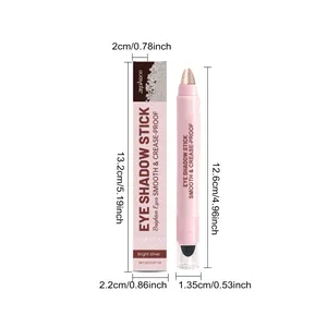 Detailed size chart of Bright Silver cream eyeshadow stick with packaging measurements