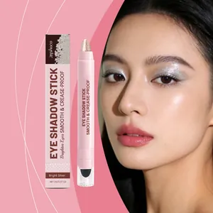 Zephoco bright silver cream eyeshadow stick with sponge applicator for shimmer makeup