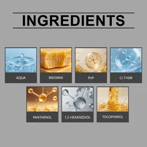 Detailed view of mascara ingredients including beeswax, panthenol and vitamin E