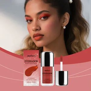 Detail shot of Zephoco glitter red liquid eyeshadow with model makeup effect