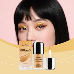 Detailed view of Zephoco glitter gold liquid eyeshadow with model makeup demonstration