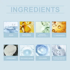 Detaillierte Ansicht der pflegenden Wimpernserum-Inhaltsstoffe mit Kollagen und Peptiden