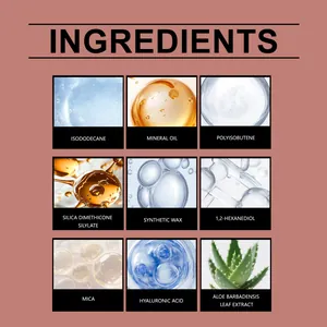 Détail macro des ingrédients de l'ombre à paupières liquide avec acide hyaluronique