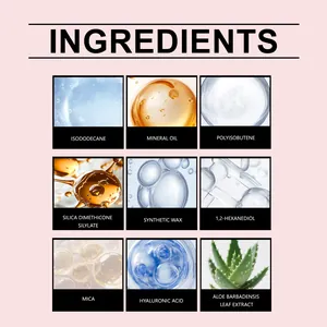 Makrodetails der Inhaltsstoffe des flüssigen Lidschattens, Hyaluronsäure und Aloe