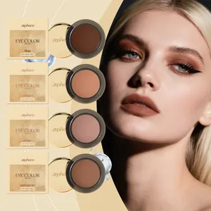 Zephoco matte single eyeshadow series featuring four earthy tones with a professional model