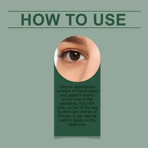 Step-by-step instruction guide for applying eyelash and eyebrow growth serum liquid.