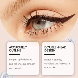 Close-up of brown winged eyeliner with double-headed design for smooth and precise application