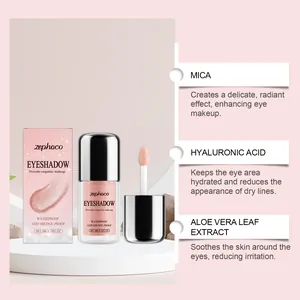 Detailansicht von zephoco Flüssig-Lidschatten mit Inhaltsstoffen wie Glimmer und Hyaluron.