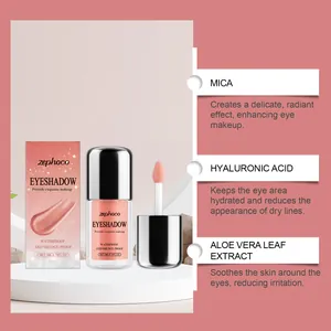 Detail infographic of Zephoco liquid eyeshadow featuring Mica and Hyaluronic Acid.