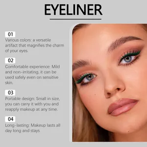 Gedetailleerde weergave van levendige groene vloeibare eyeliner op de ogen van model