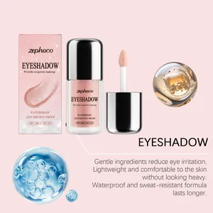 Detailansicht von Zephoco nude-rosa flüssigem Lidschatten mit Applikator und Glitzer