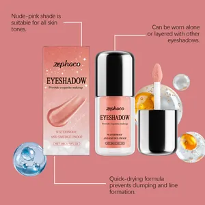 Close-up showing the nude-pink liquid eyeshadow texture with a soft doe-foot applicator