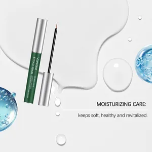 Close-up of Viareline eyelash serum brush with moisturizing water droplet background