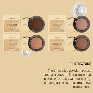 Showcase of four earthy shades of Zephoco matte single eyeshadow pots with fine texture