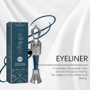 Waterproof navy blauwe vloeibare eyeliner met zilveren applicator en verpakking