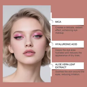 Vue détaillée de l'ombre à paupières liquide rose chatoyant et ses ingrédients apaisants