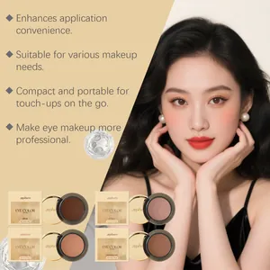 Detail showing Zephoco matte single eyeshadow collection with Asian model makeup look.