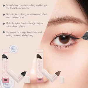 Close-up of double-ended eyeliner stamp application with black and brown color options.