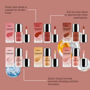 Détails de six teintes d'ombres à paupières liquides irisées, avec séchage rapide
