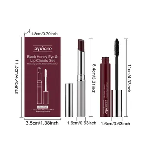 Detaillierte Maße des Zephoco Black Honey Augen- und Lippensets mit 4g Balsam und 7ml Mascara