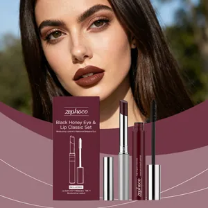 Professionelles Zephoco Black Honey Augen- und Lippen-Make-up-Set mit Lippenstift und Mascara