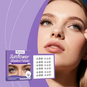 Detailed view of Nymixa sunflower glueless individual eyelash clusters on model eye