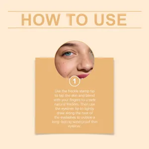 Guía paso a paso para usar el delineador de ojos marrón y el lápiz de pecas 2 en 1 resistente.