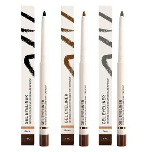 Set of three waterproof gel eyeliners in black brown and gray colors for daily makeup