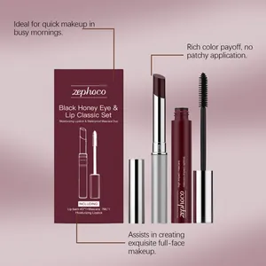 Zephoco Black Honey Make-up-Set mit Lippenstift und wasserfester Mascara für Augen und Lippen