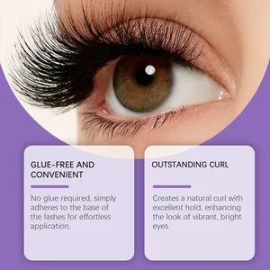 Close-up of glue-free fake eyelashes showing natural curl and easy application.