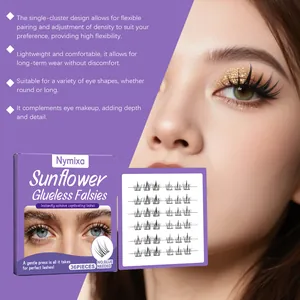 Nymixa Sunflower glueless falsies set with 36 pieces of individual lash clusters for natural look