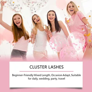 Quatre femmes heureuses fêtant avec des extensions de cils en grappe pour débutants