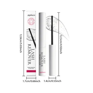 Vue détaillée professionnelle du dissolvant de cils Zephoco avec dimensions et boîte