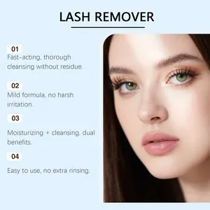 Détail du dissolvant doux pour cils, nettoyage complet et bienfaits hydratants.