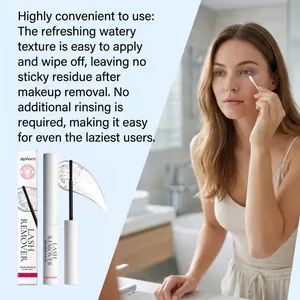 Gros plan sur le dissolvant pour cils zephoco avec boîte et texture de gel rafraîchissant.