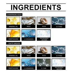 Elenco dettagliato degli ingredienti per l'ombretto 2 in 1 color oro champagne e marrone opaco