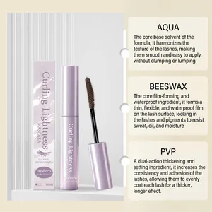 Détails du mascara recourbant marron zephoco avec cire d'abeille et composants PVP.