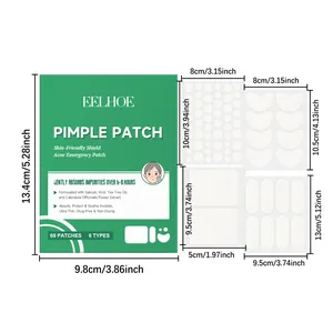 Dimensiones detalladas del producto para el set de 69 parches de acné EELHOE 6 tipos