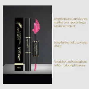 Close-up detail of zephoco double-ended pink mascara showcasing vibrant tinted brush
