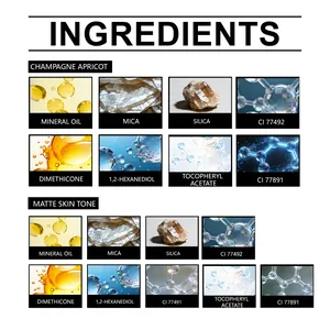 Lista ingredienti per ombretto 2 in 1 nei colori Champagne Apricot e Matte Skin Tone.