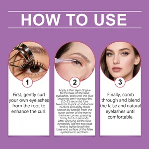 Guide visuel avec instructions pour appliquer des extensions de cils naturels courbés