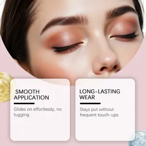 Gros plan d'ombre à paupières crème marron brillant avec description de texte marketing.