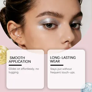 Macro view of silver glitter eyeshadow cream stick applied on fashion model's eyelids