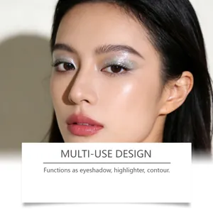 Close-up of silver glitter cream eyeshadow on model's eye showing multi-use glow