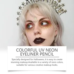 Close-up detail of stunning colorful UV neon eyeliner makeup for creative Halloween looks