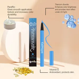 Blue neon UV liquid eyeliner with Vitamin E and paraffin for smooth, bright application