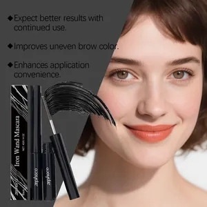 Close-up detail of Zephoco Iron Wand Mascara showing metal applicator and model effect