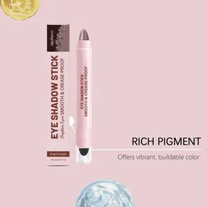 Detailansicht des glänzenden creme-lila Lidschattenstifts von Zephoco mit Verpackung.